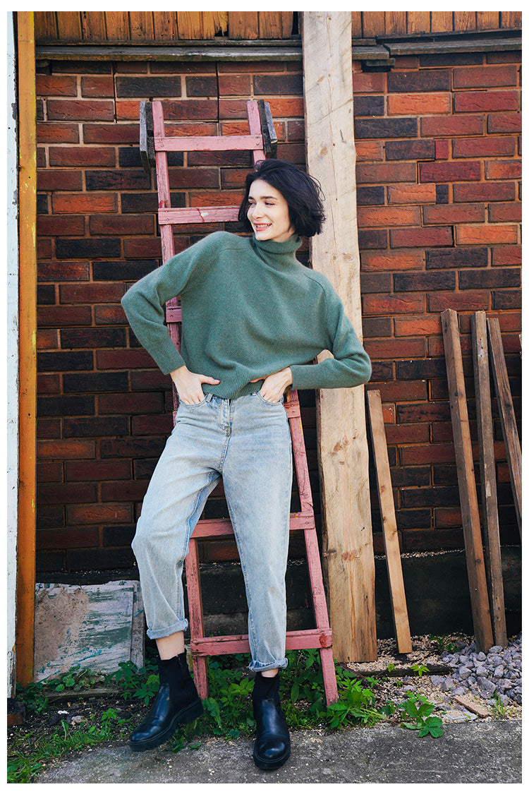 High neck knitted sweater women's pullover winter top women's versatile high neck sweater women