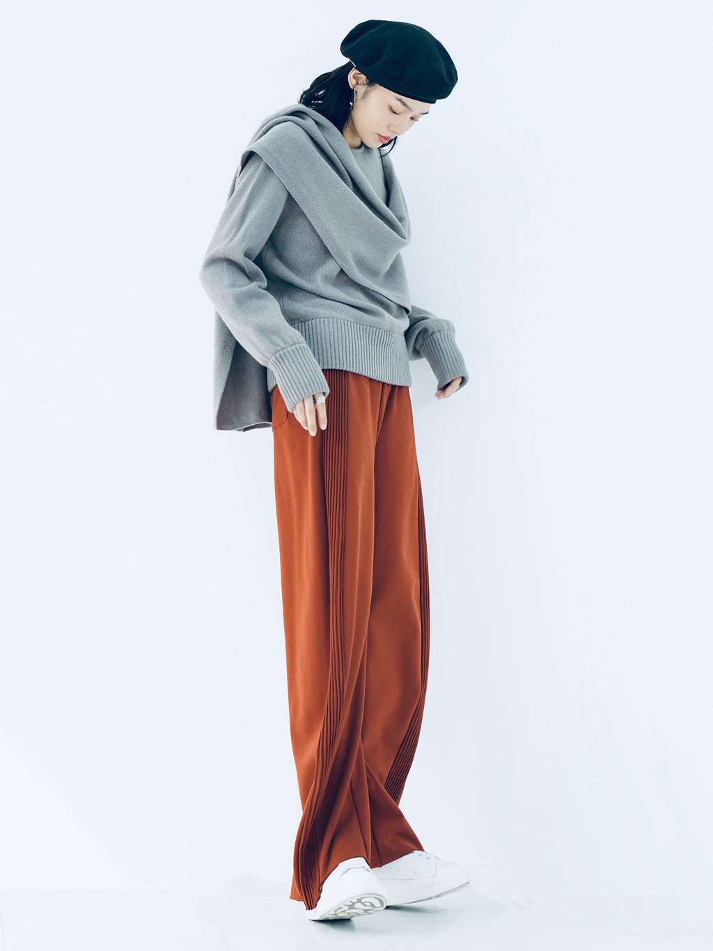High-Waist Banana Silhouette Trousers - Orange