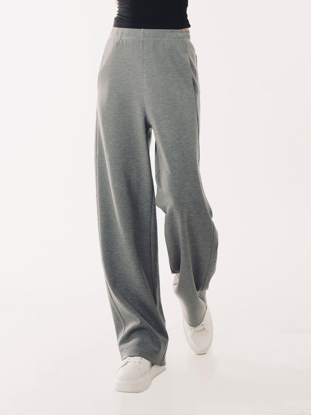 Women's High-Waist Straight Leg Wide-Leg Trousers - Heather Grey