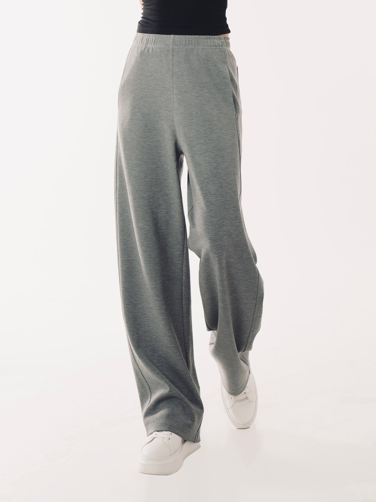 Women's High-Waist Straight Leg Wide-Leg Trousers - Heather Grey