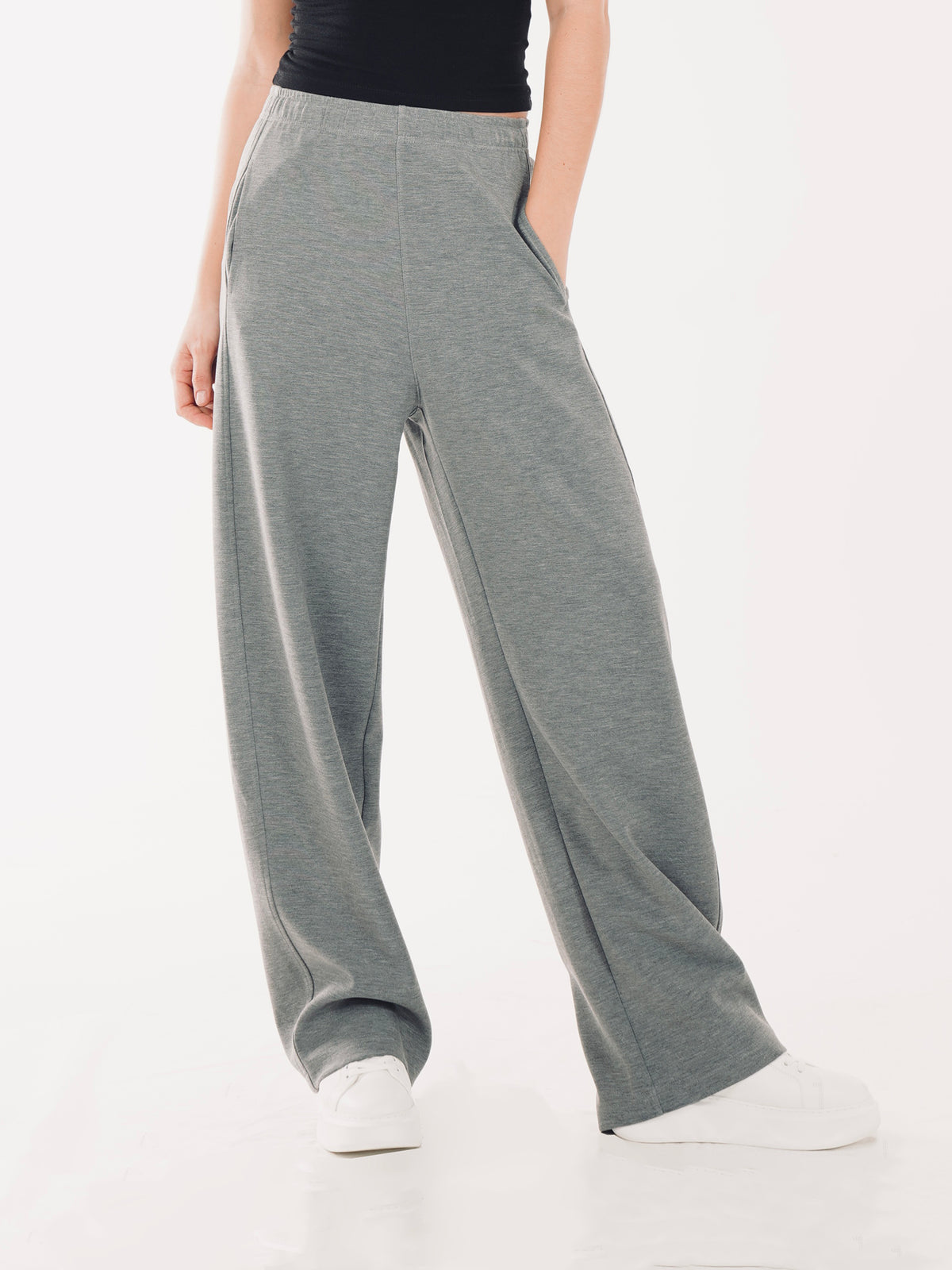Women's High-Waist Straight Leg Wide-Leg Trousers - Heather Grey