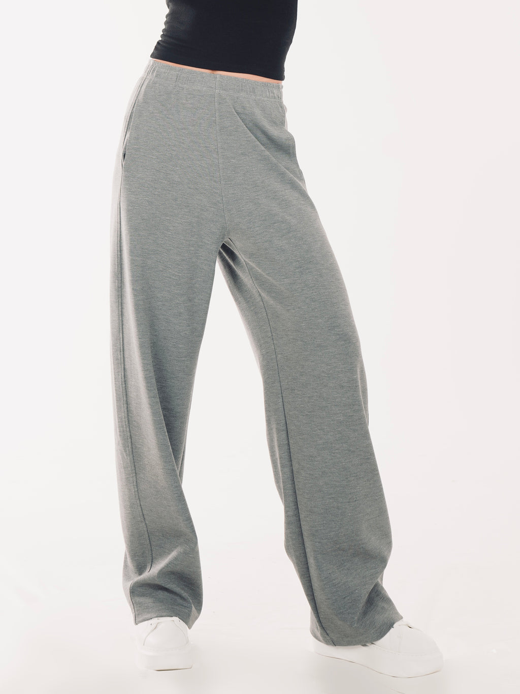 Women's High-Waist Straight Leg Wide-Leg Trousers - Heather Grey