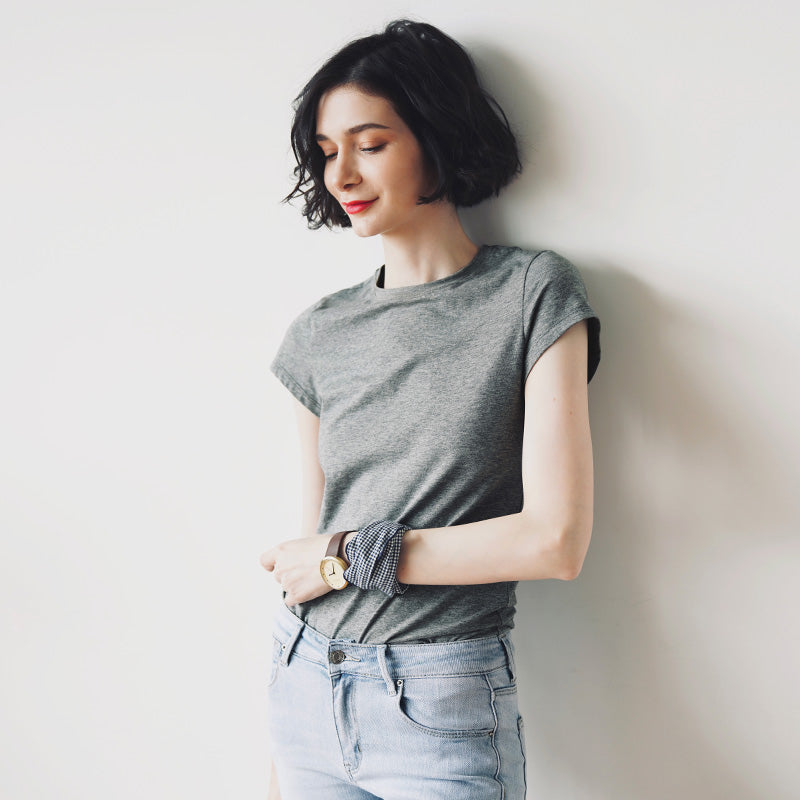 Skin-friendly and comfortable gray Short Sleeve Slim Fit  Color Women's Versatile Casual Summer T-Shirt