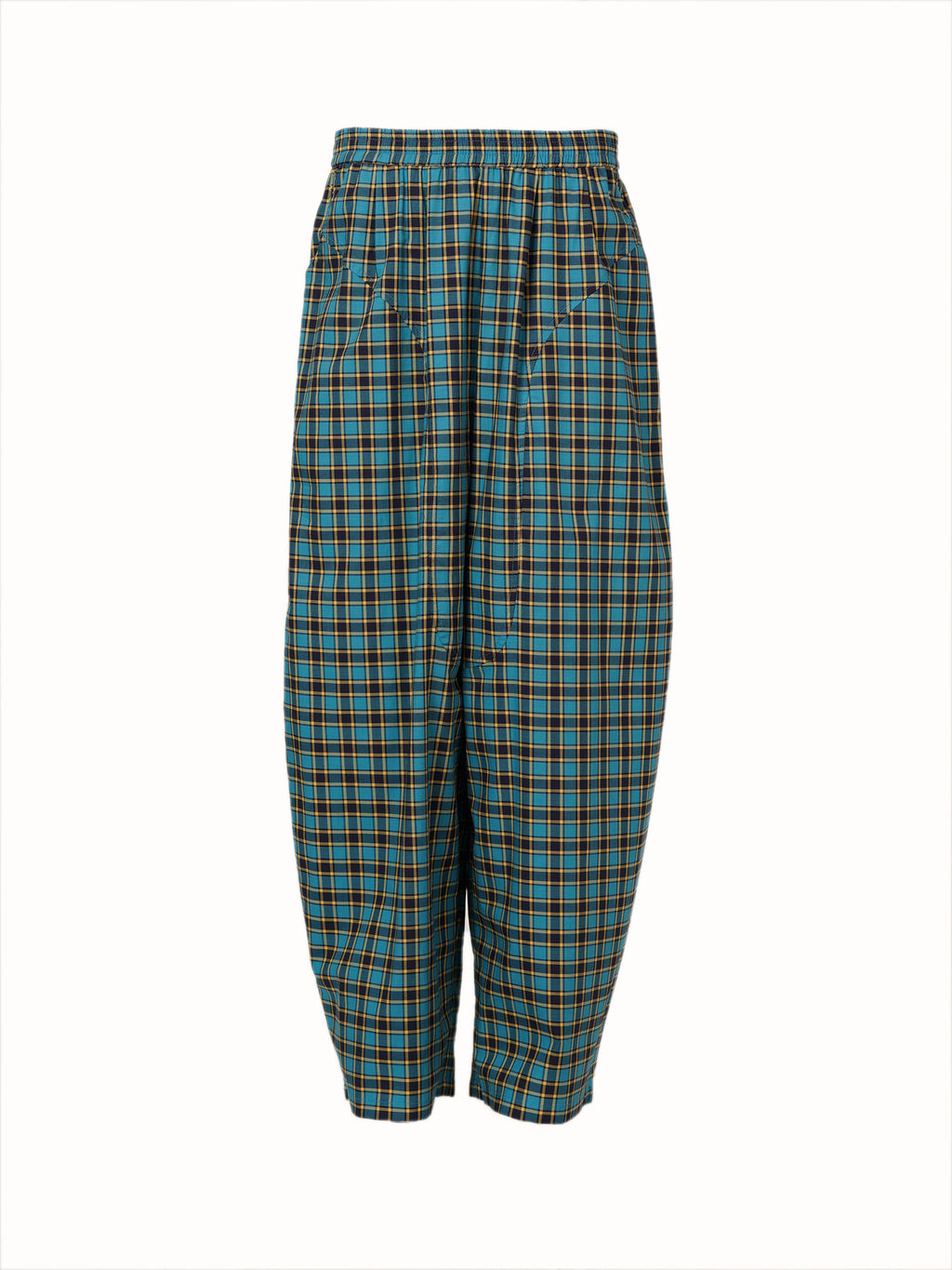 Classic British Plaid Wide-Leg Pants - Blue Grid