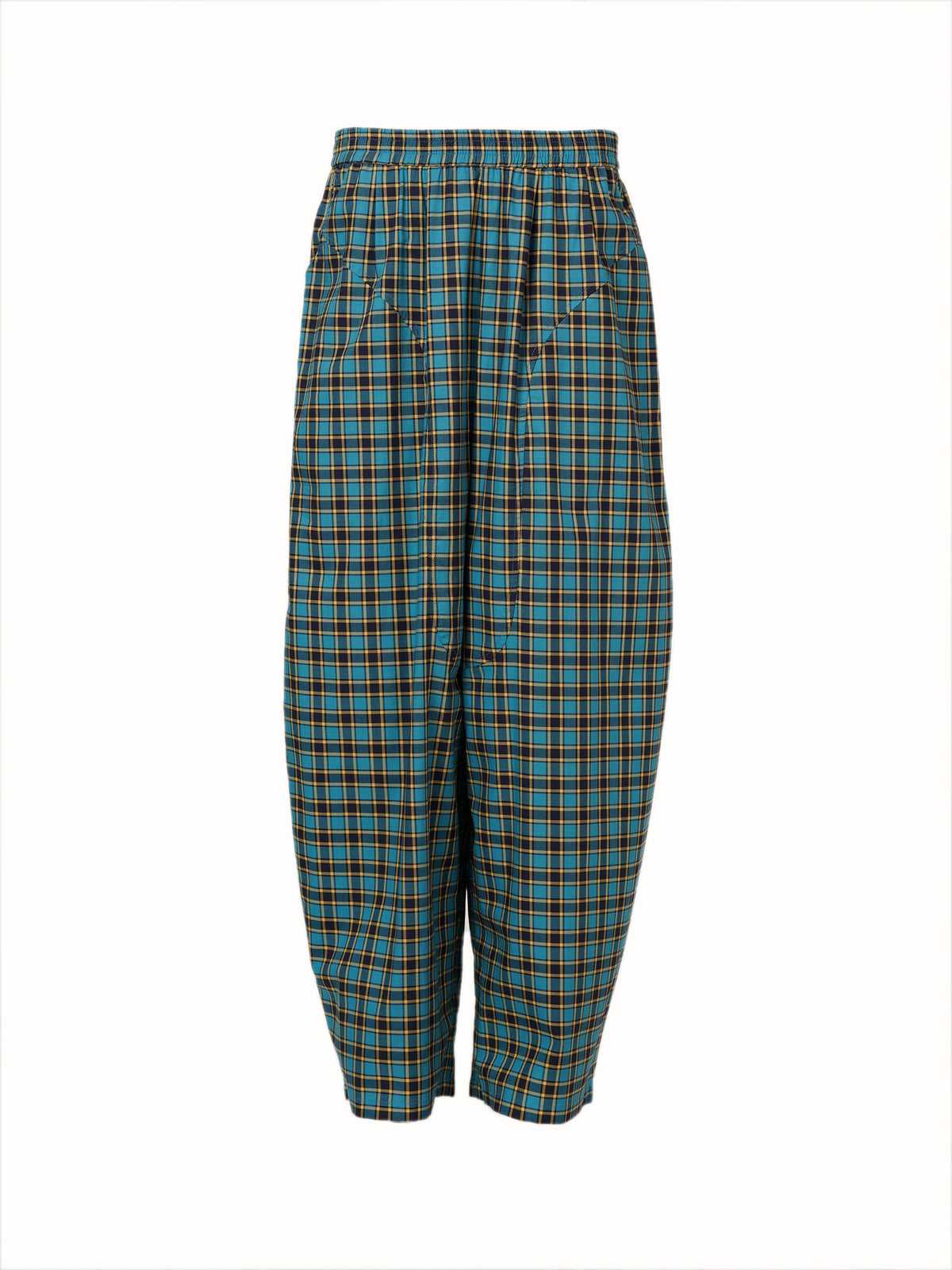 Classic British Plaid Wide-Leg Pants - Blue Grid