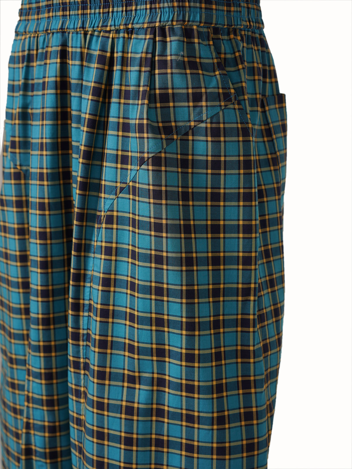 Classic British Plaid Wide-Leg Pants - Blue Grid
