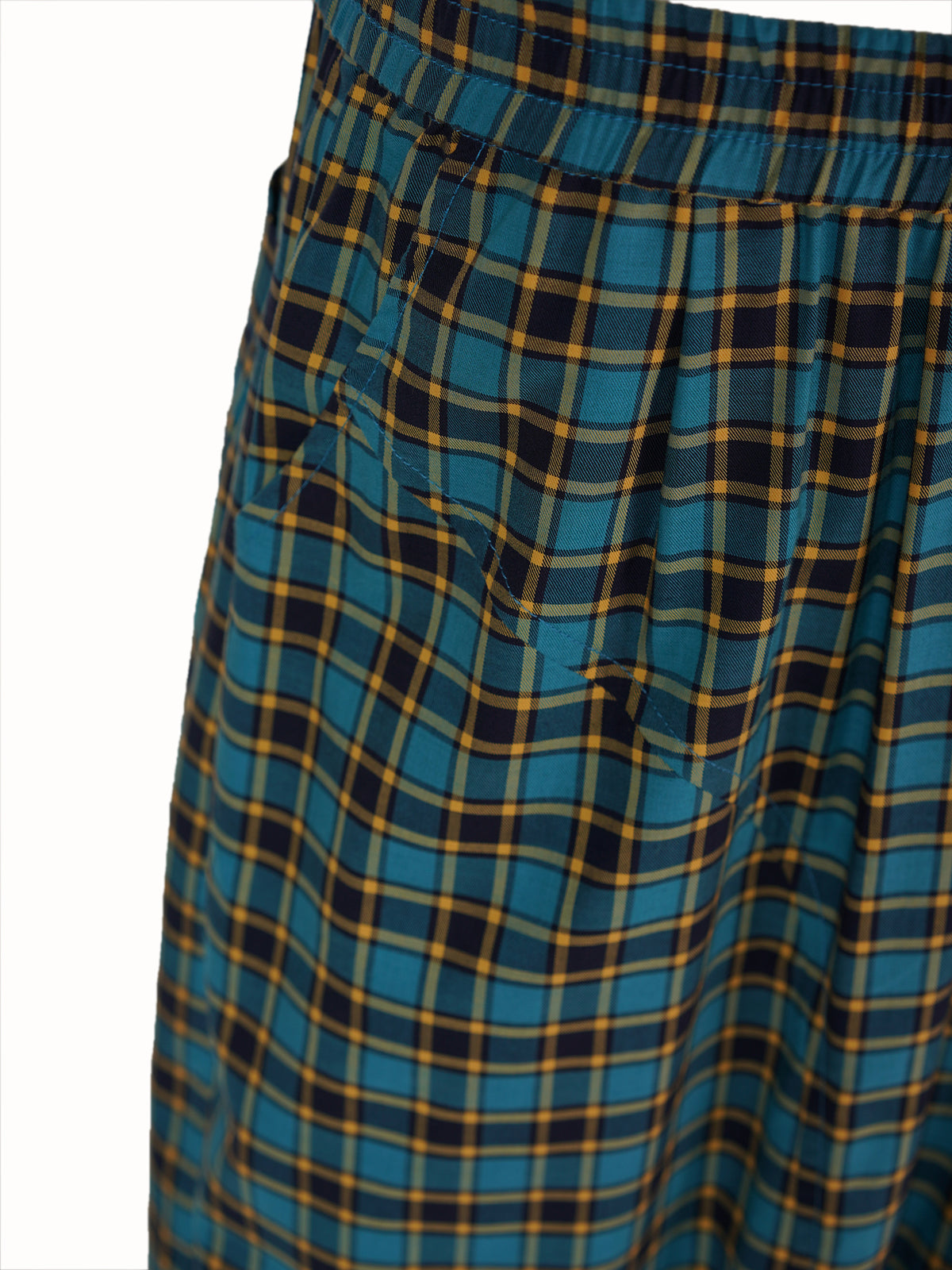 Classic British Plaid Wide-Leg Pants - Blue Grid