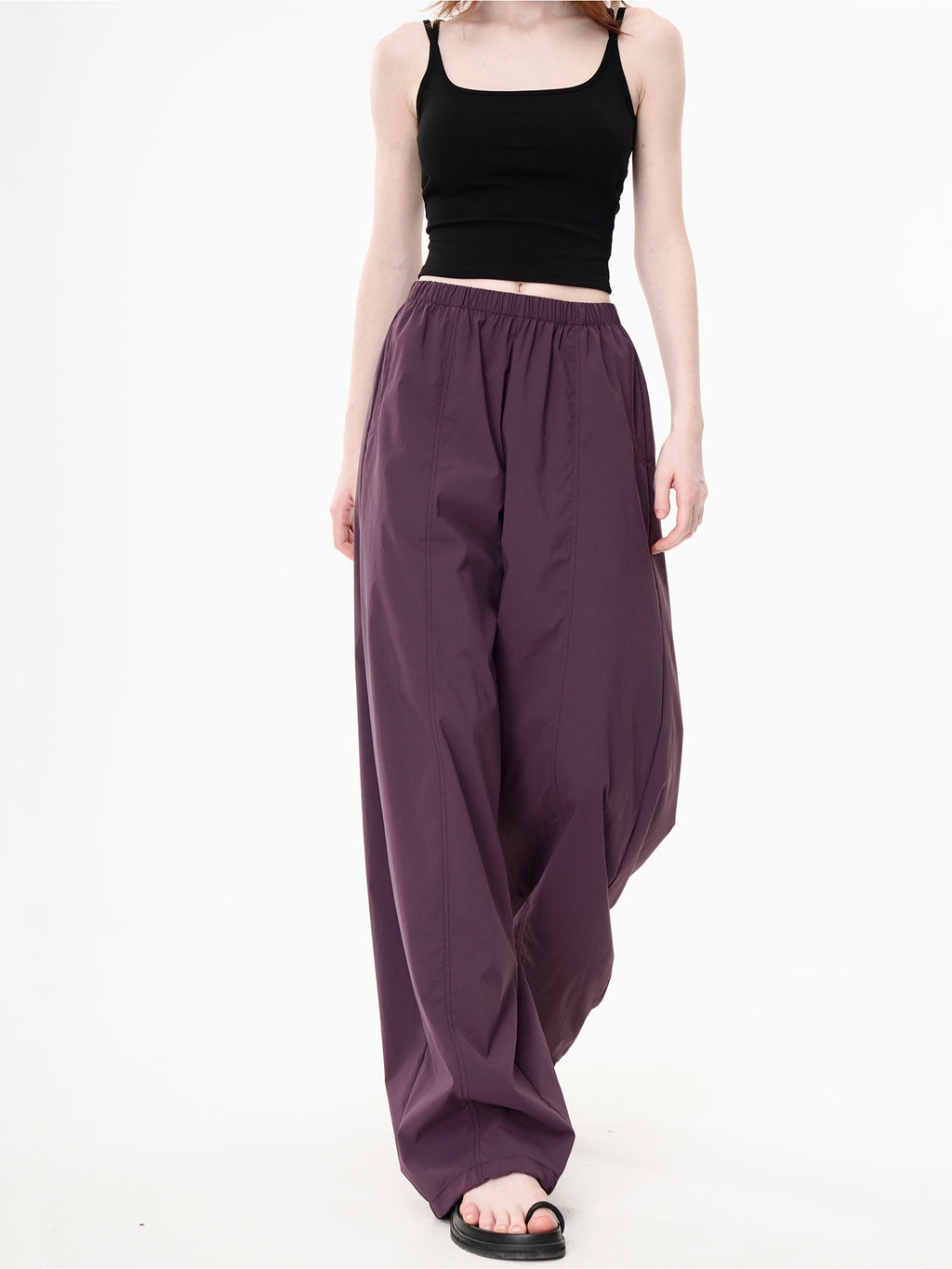 High-Waist Parachute Wide-Leg Pants - Purple