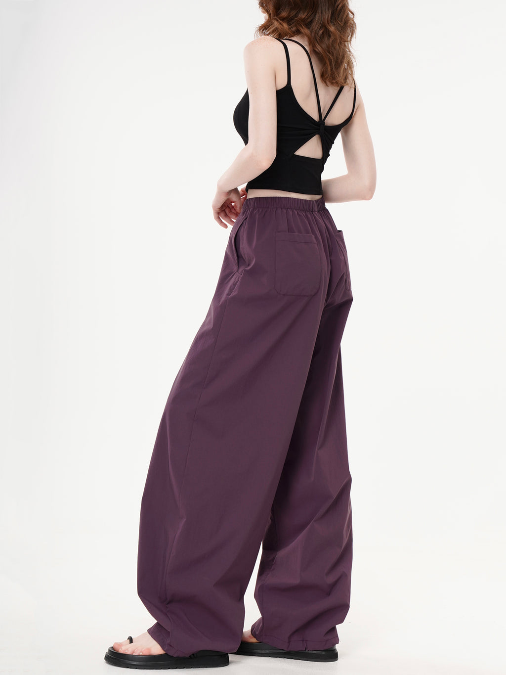 High-Waist Parachute Wide-Leg Pants - Purple