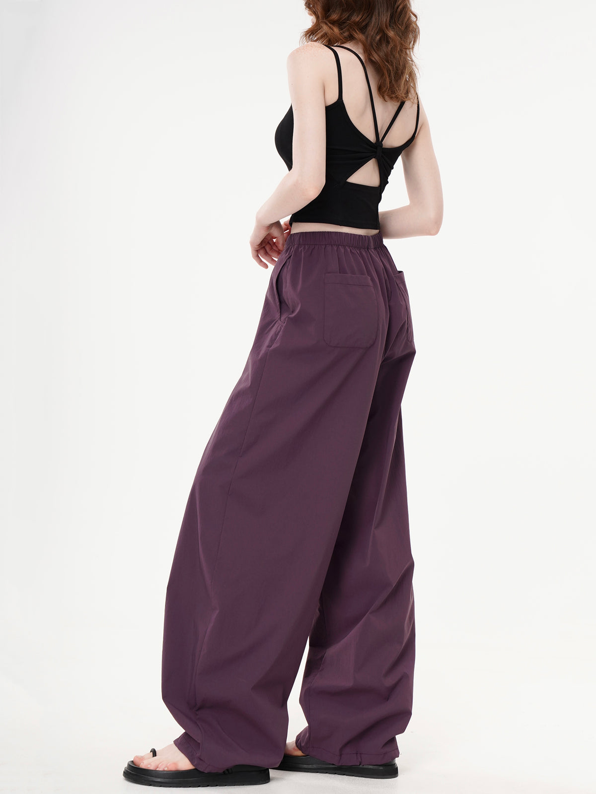 High-Waist Parachute Wide-Leg Pants - Purple