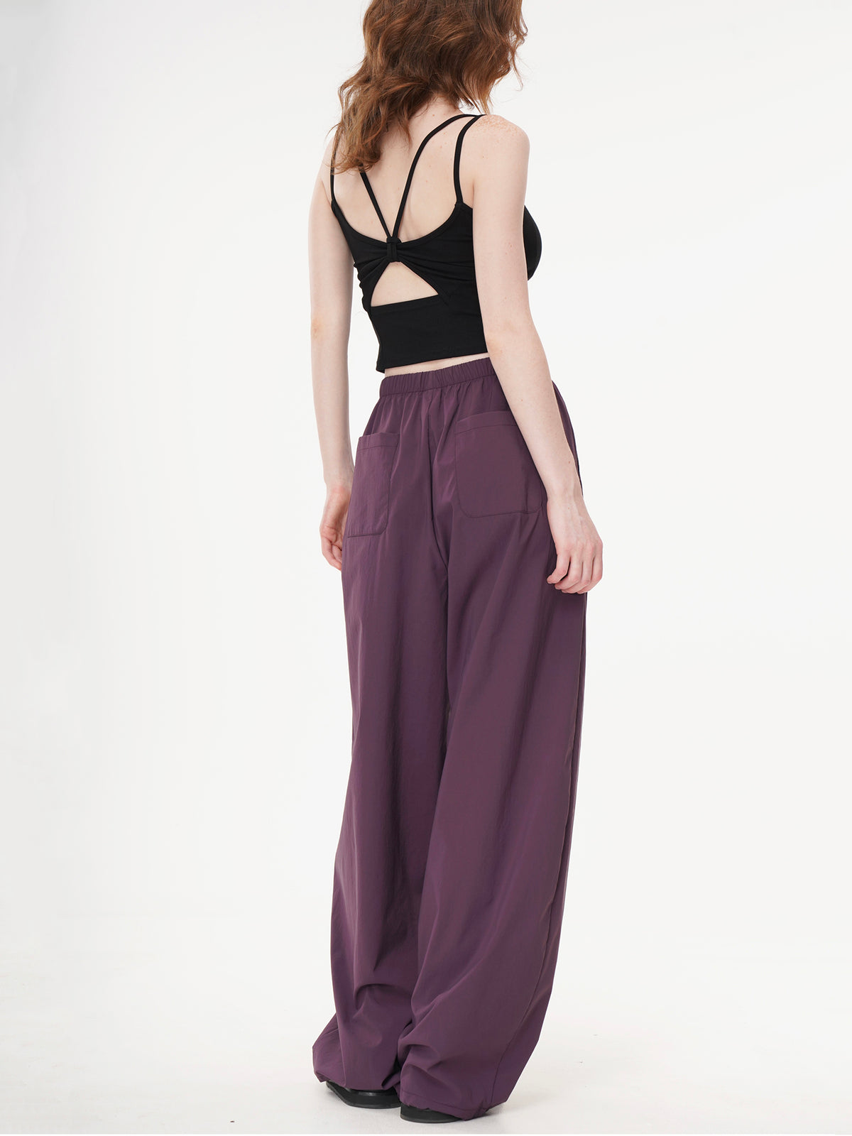 High-Waist Parachute Wide-Leg Pants - Purple