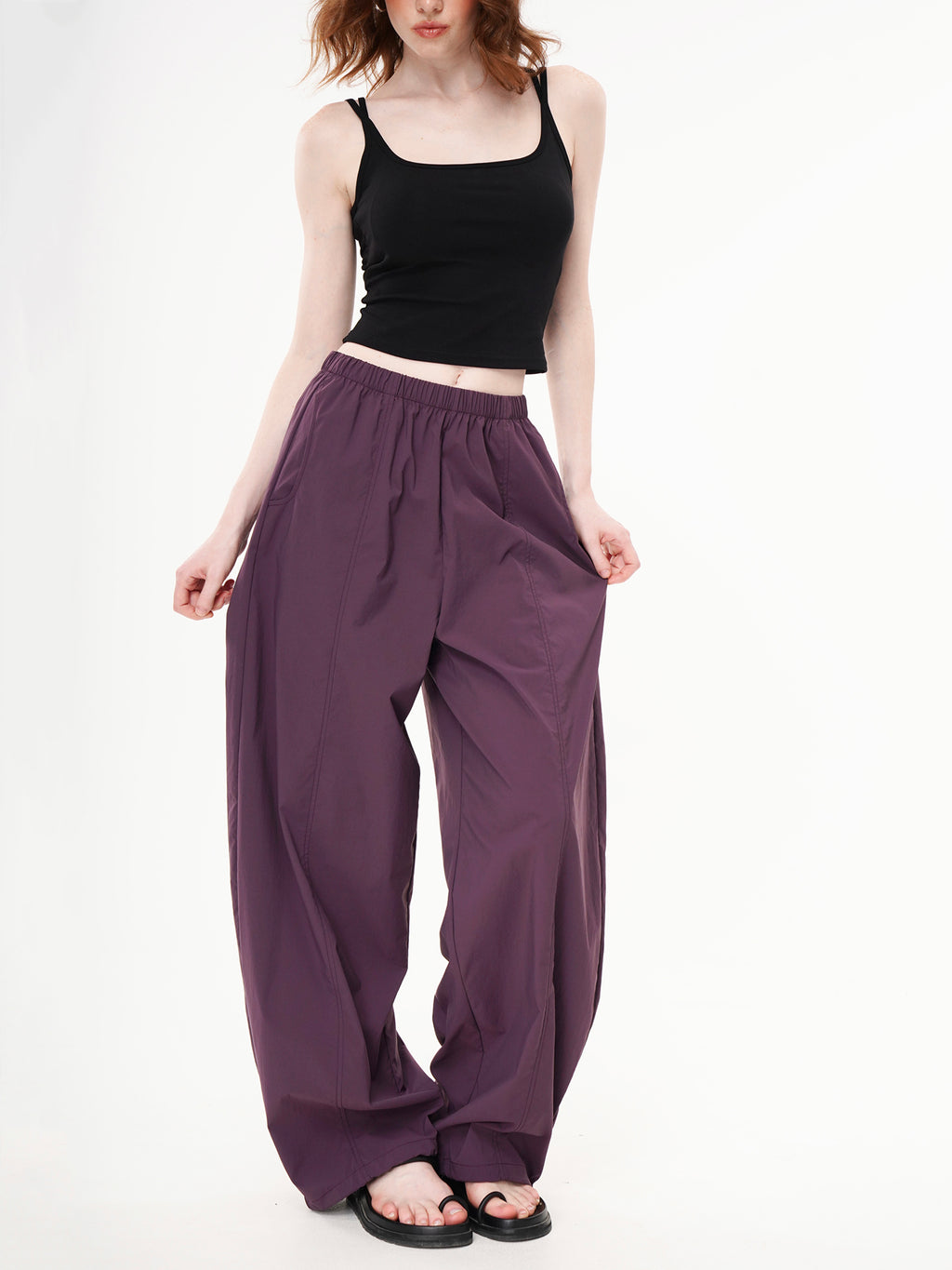 High-Waist Parachute Wide-Leg Pants - Purple