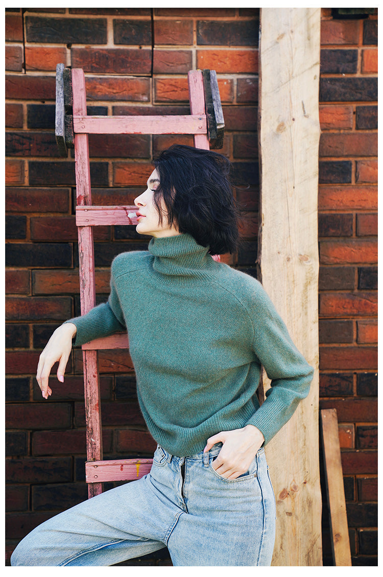 High neck knitted sweater women's pullover winter top women's versatile high neck sweater women