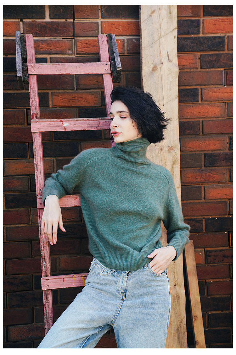 High neck knitted sweater women's pullover winter top women's versatile high neck sweater women