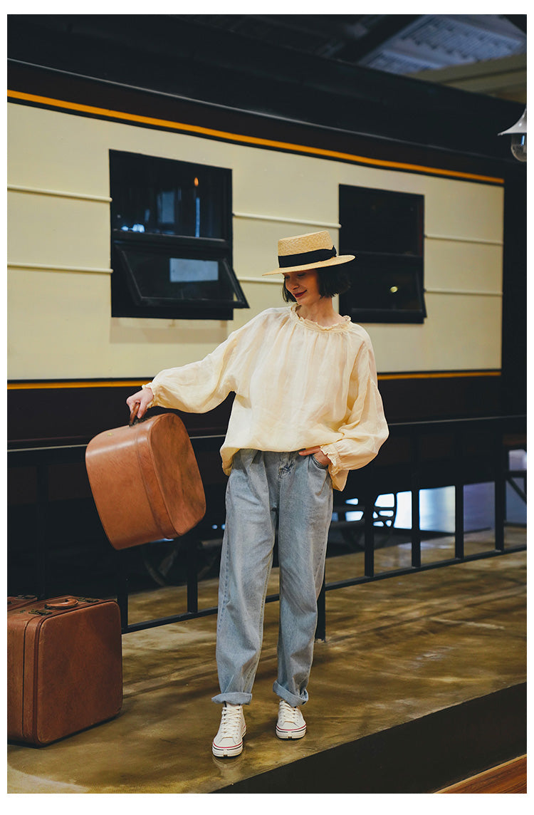 wear linen casual and fashionable long sleeved loose shirts in both front and back