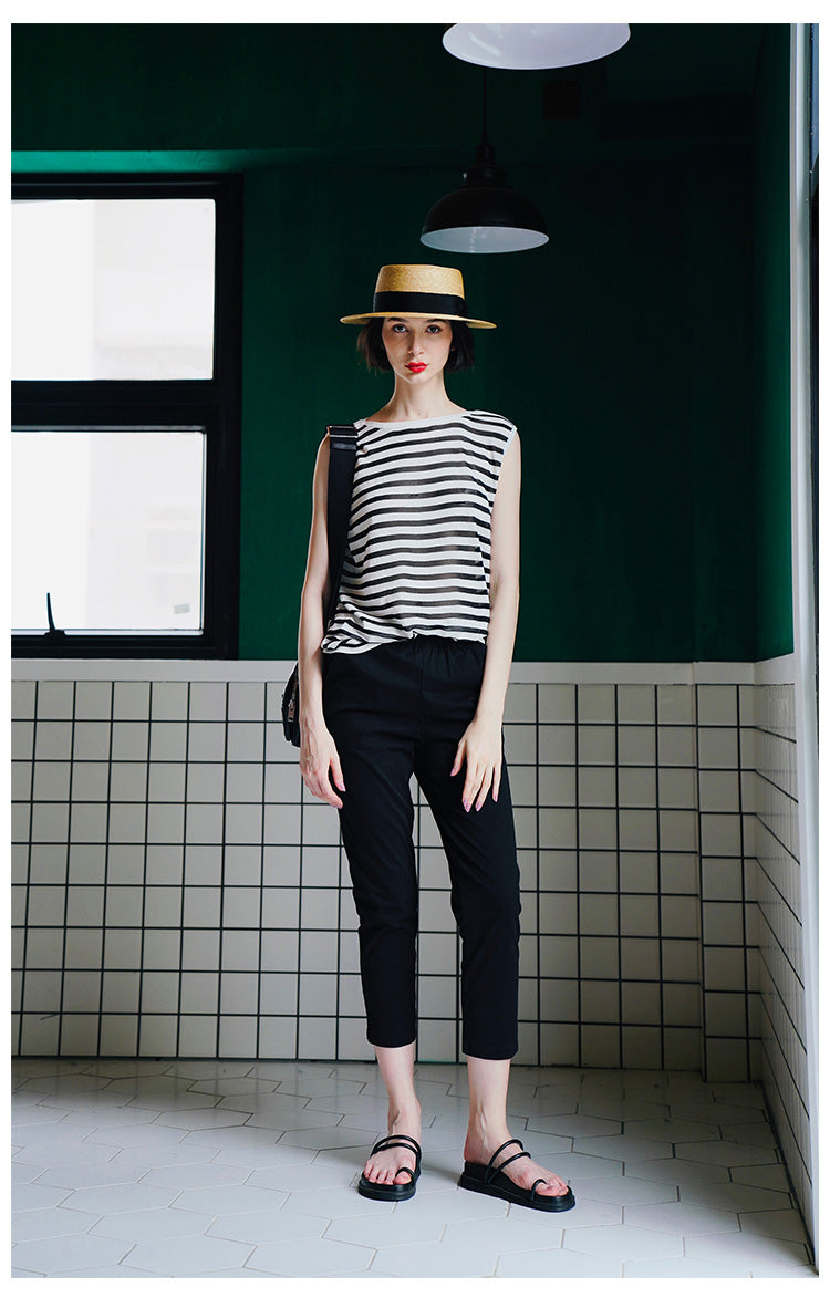 Trendy Versatile Sleeveless Striped Knitted Vest for Women Loose Casual Outerwear Women's Top