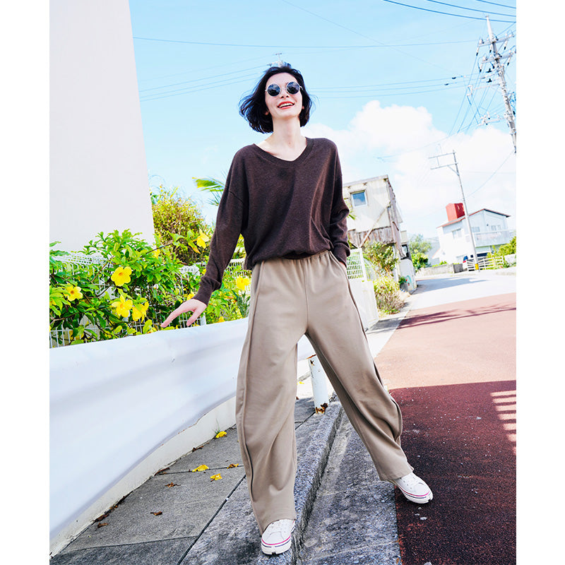 Thin loose cotton wool knitted pullover women's top V-neck undershirt women's knitted top long sleeved