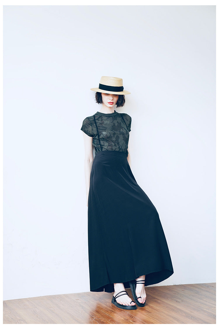 Strap half skirt for women,  half body A-line skirt, high waist black half skirt, women's long style