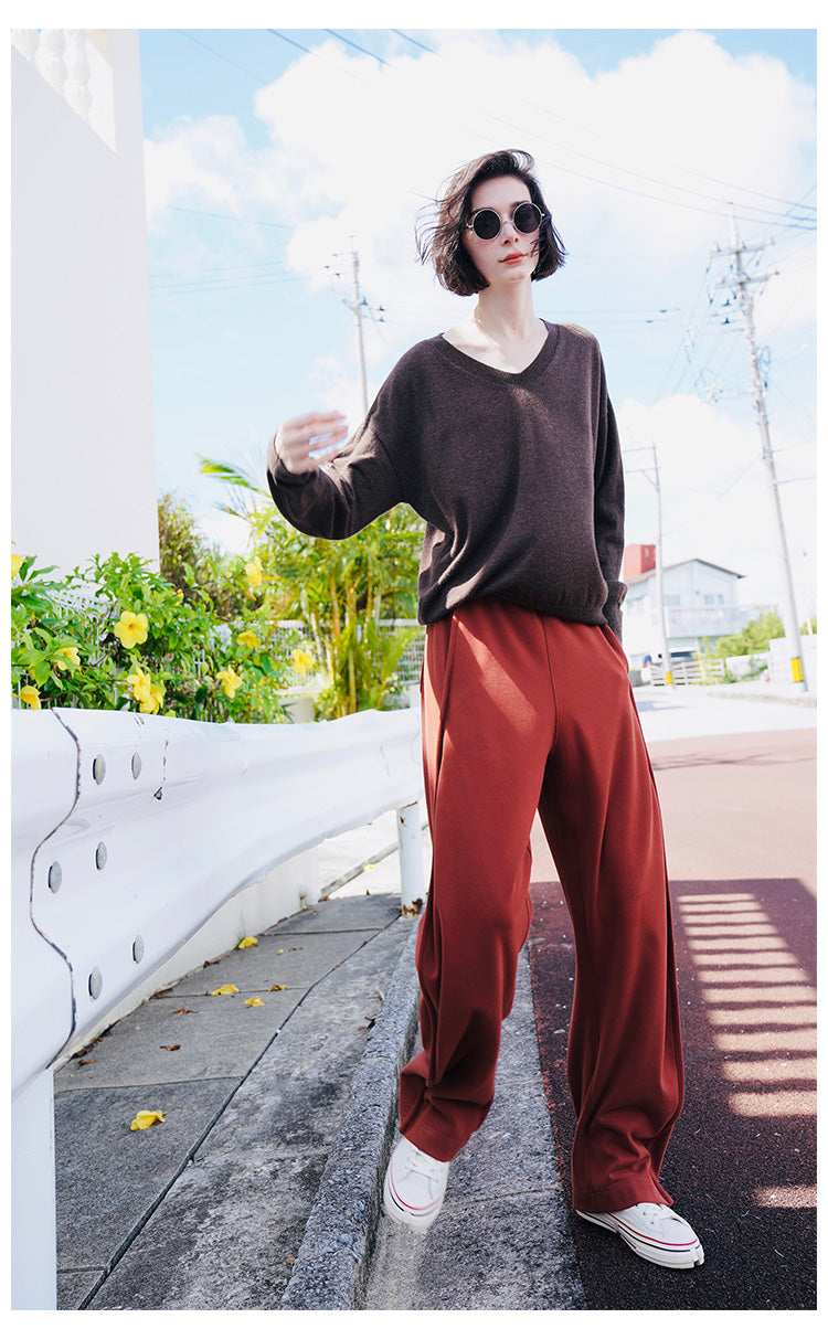 Ladies' fashionable and versatile high waisted wide leg pants, banana pants, casual sports pants