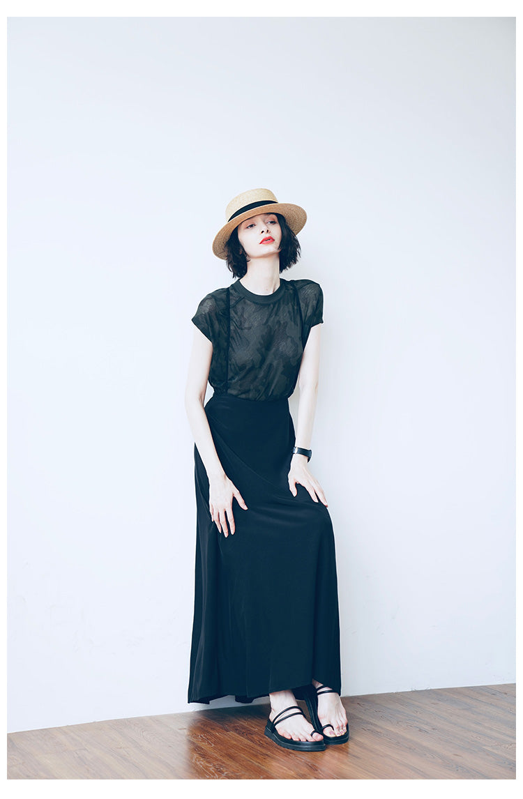 Strap half skirt for women,  half body A-line skirt, high waist black half skirt, women's long style