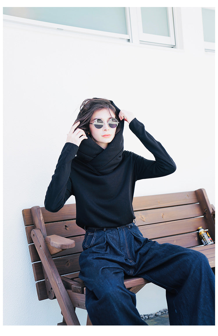 Wizard Hat Base Shirt for Women, Stylish Black Slimming Hooded Base Shirt, Long Sleeve Inner Layer for Spring and Autumn t Women's T-shirt