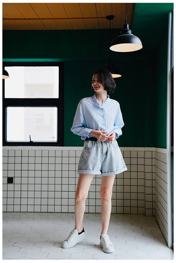 Women's Stand Collar Shirt, Pure Cotton Shirt, Unique Design, Stylish Top