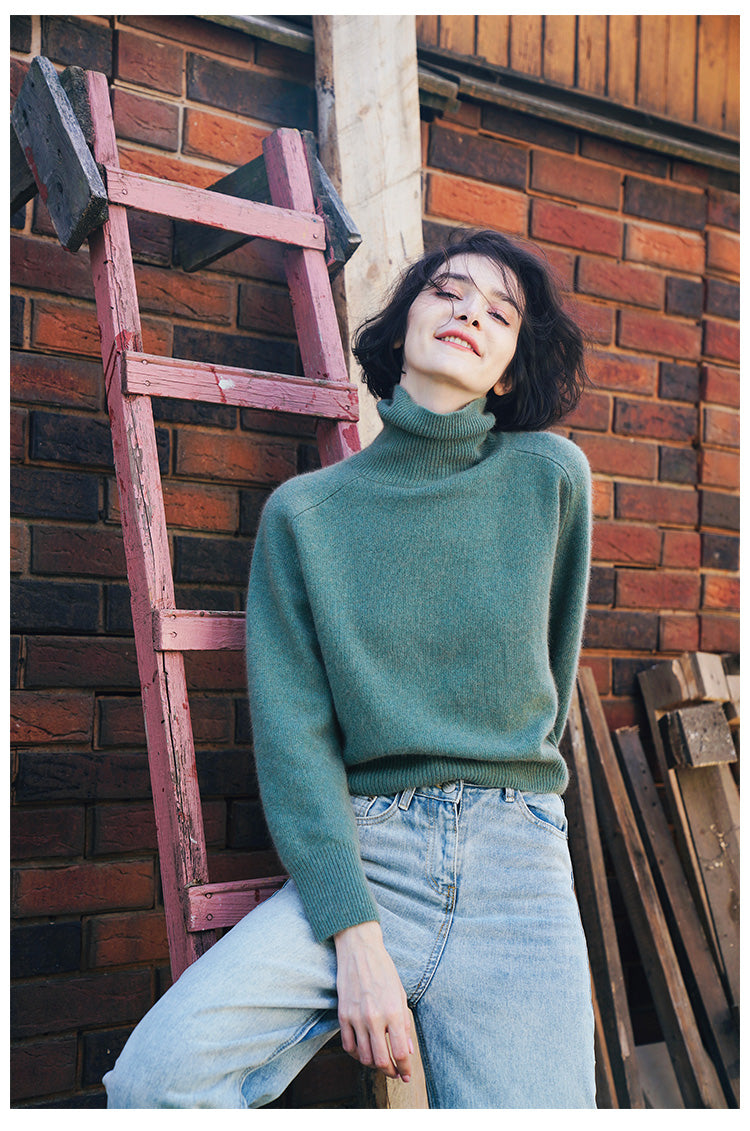 High neck knitted sweater women's pullover winter top women's versatile high neck sweater women