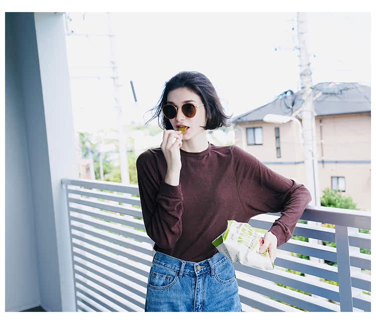 Comfortable Tencel Long Sleeve  Base Layer Trendy Slimming Loose   T-Shirt