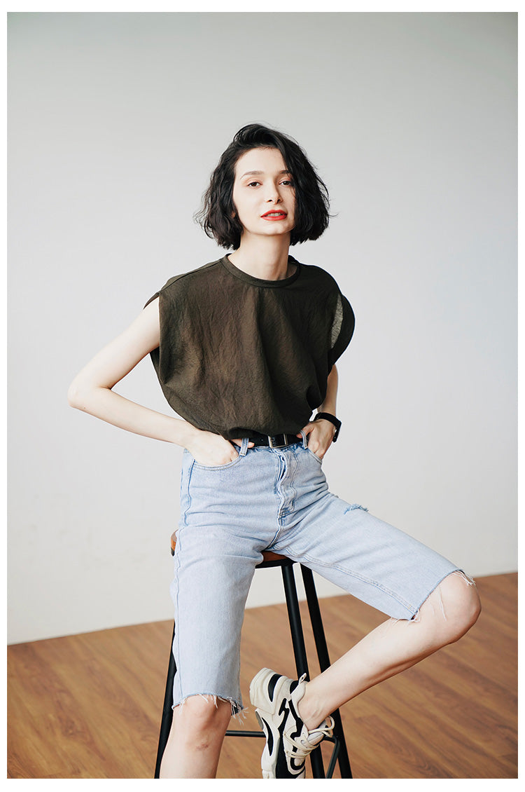 Lightweight, comfortable,  Trendy Women's Summer Loose Fit Short Sleeve, Unique Solid Color  Women's T-shirt