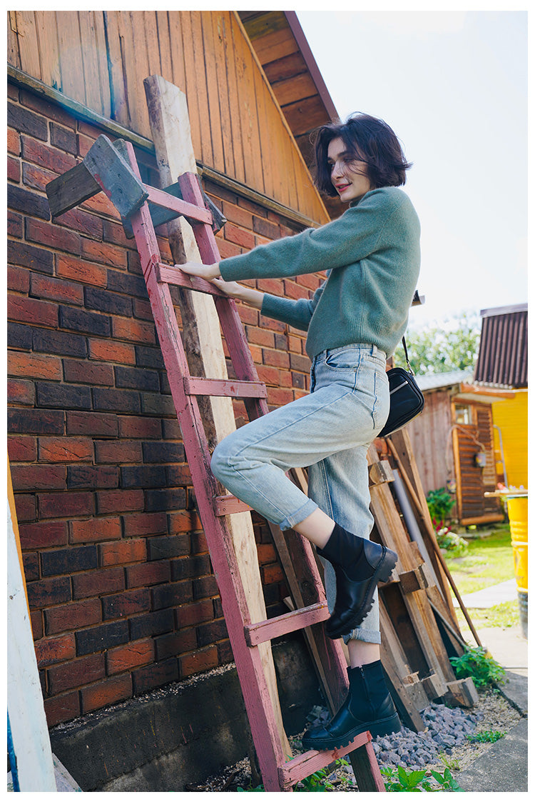 High neck knitted sweater women's pullover winter top women's versatile high neck sweater women