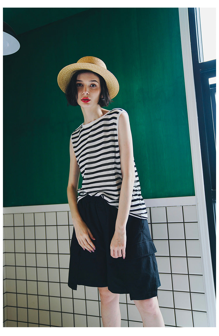 Trendy Versatile Sleeveless Striped Knitted Vest for Women Loose Casual Outerwear Women's Top