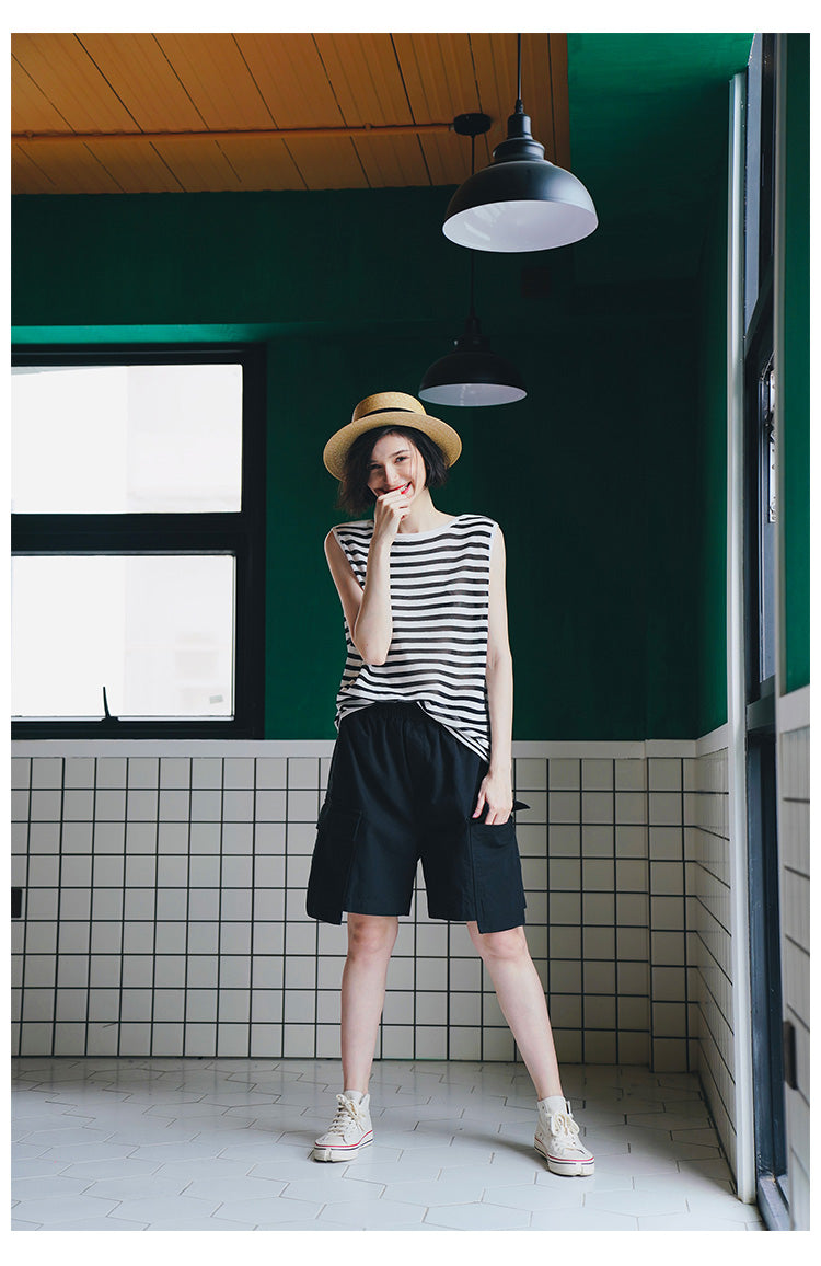 Trendy Versatile Sleeveless Striped Knitted Vest for Women Loose Casual Outerwear Women's Top