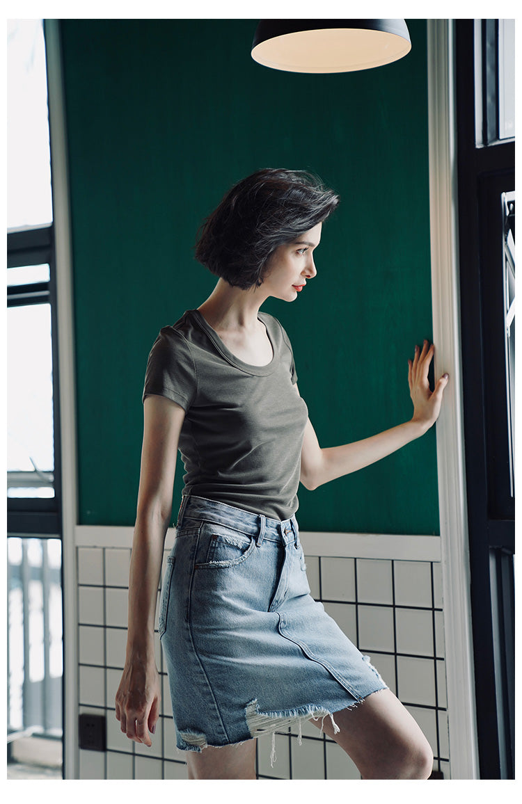Women's short sleeved summer round neck casual top T-shirt