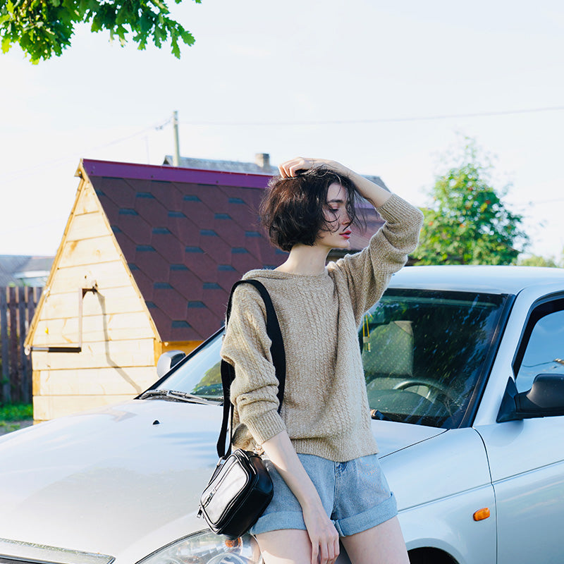 Women's Hooded Pullover Loose Fit  Knitted Top Long Sleeve Sweater