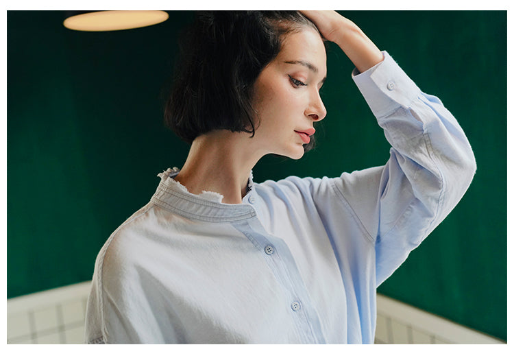 Women's Stand Collar Shirt, Pure Cotton Shirt, Unique Design, Stylish Top