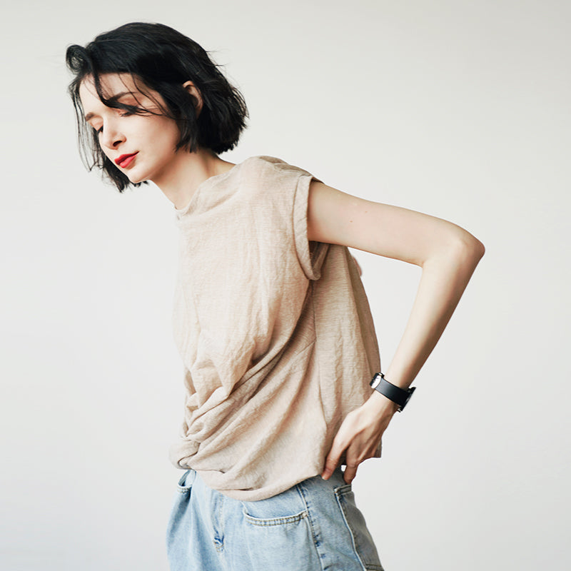 Reversible Pleated Design  with Unique Design, Short Irregular Top, Personalized Short Sleeve Women's T-shirt