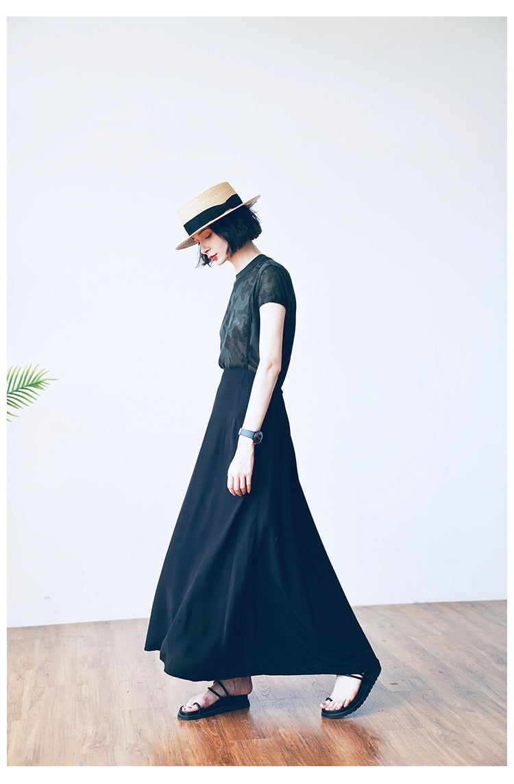 Strap half skirt for women,  half body A-line skirt, high waist black half skirt, women's long style