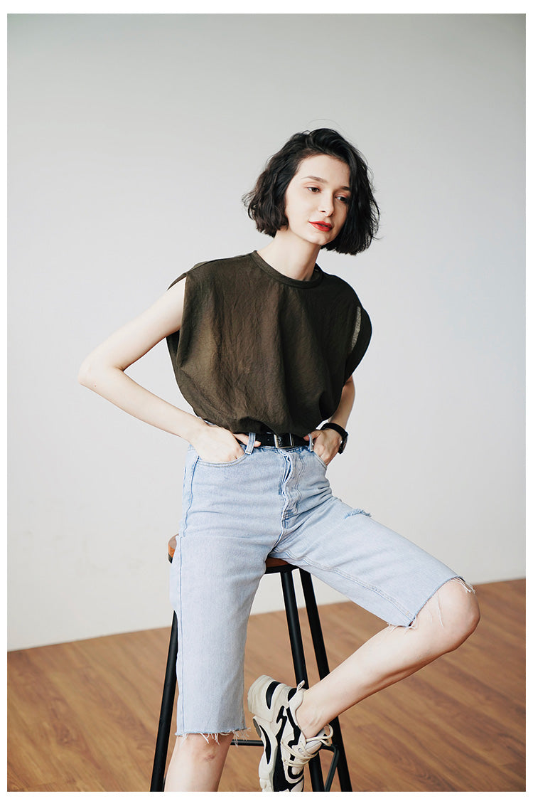 Lightweight, comfortable,  Trendy Women's Summer Loose Fit Short Sleeve, Unique Solid Color  Women's T-shirt