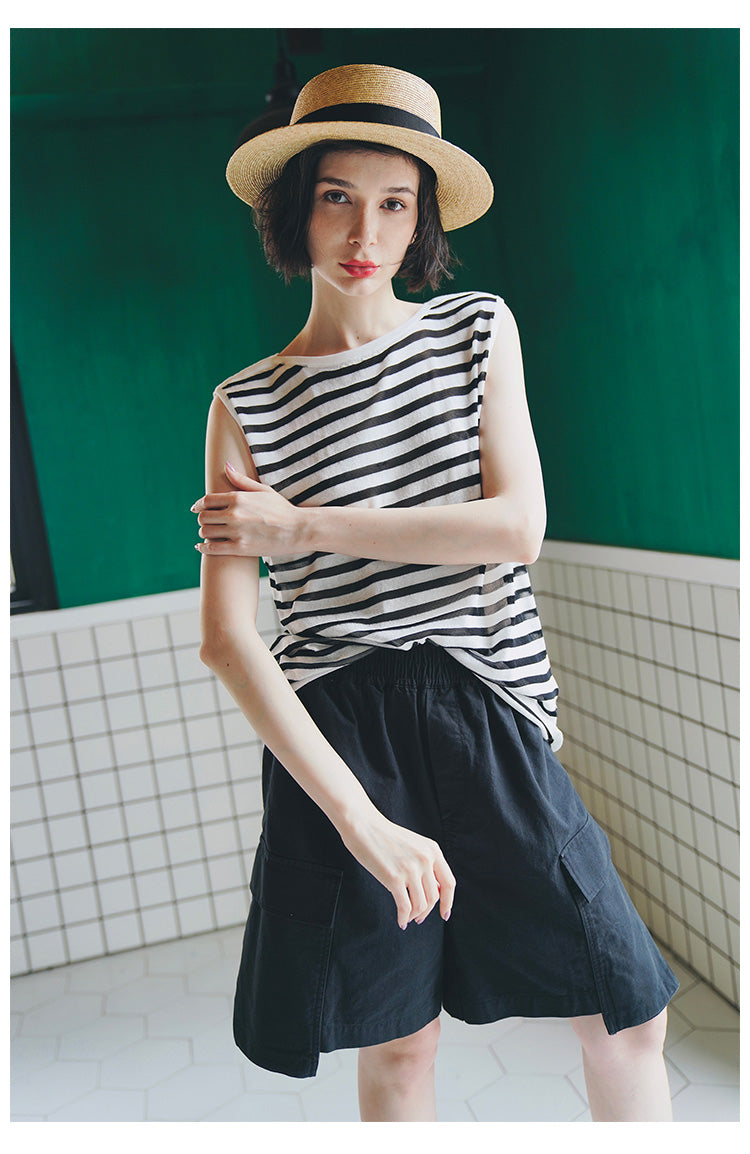 Trendy Versatile Sleeveless Striped Knitted Vest for Women Loose Casual Outerwear Women's Top