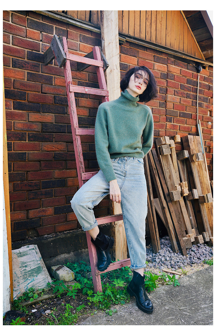 High neck knitted sweater women's pullover winter top women's versatile high neck sweater women