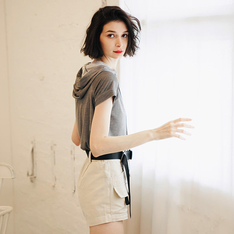 Vintage Style Short-sleeve for Women Skin-friendly trendy short-sleeve hooded shirt  Short Sleeve Women Style Trend  T-shirt