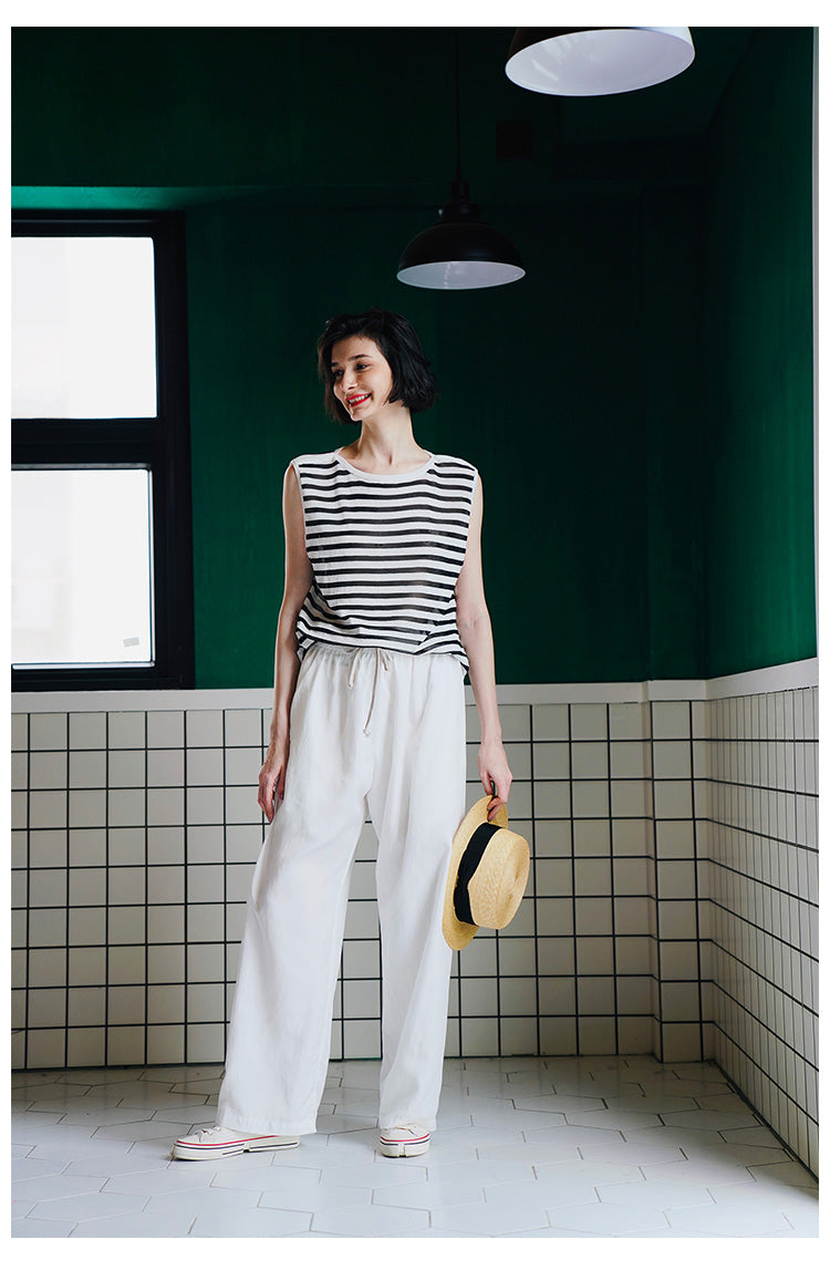 Trendy Versatile Sleeveless Striped Knitted Vest for Women Loose Casual Outerwear Women's Top