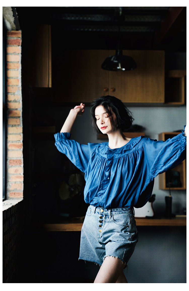 Ruffled Pleated Linen Top with Unique Design for Women, Doll Shirt, Sun Protection Shirt for Women Summer Style with a Western Touch