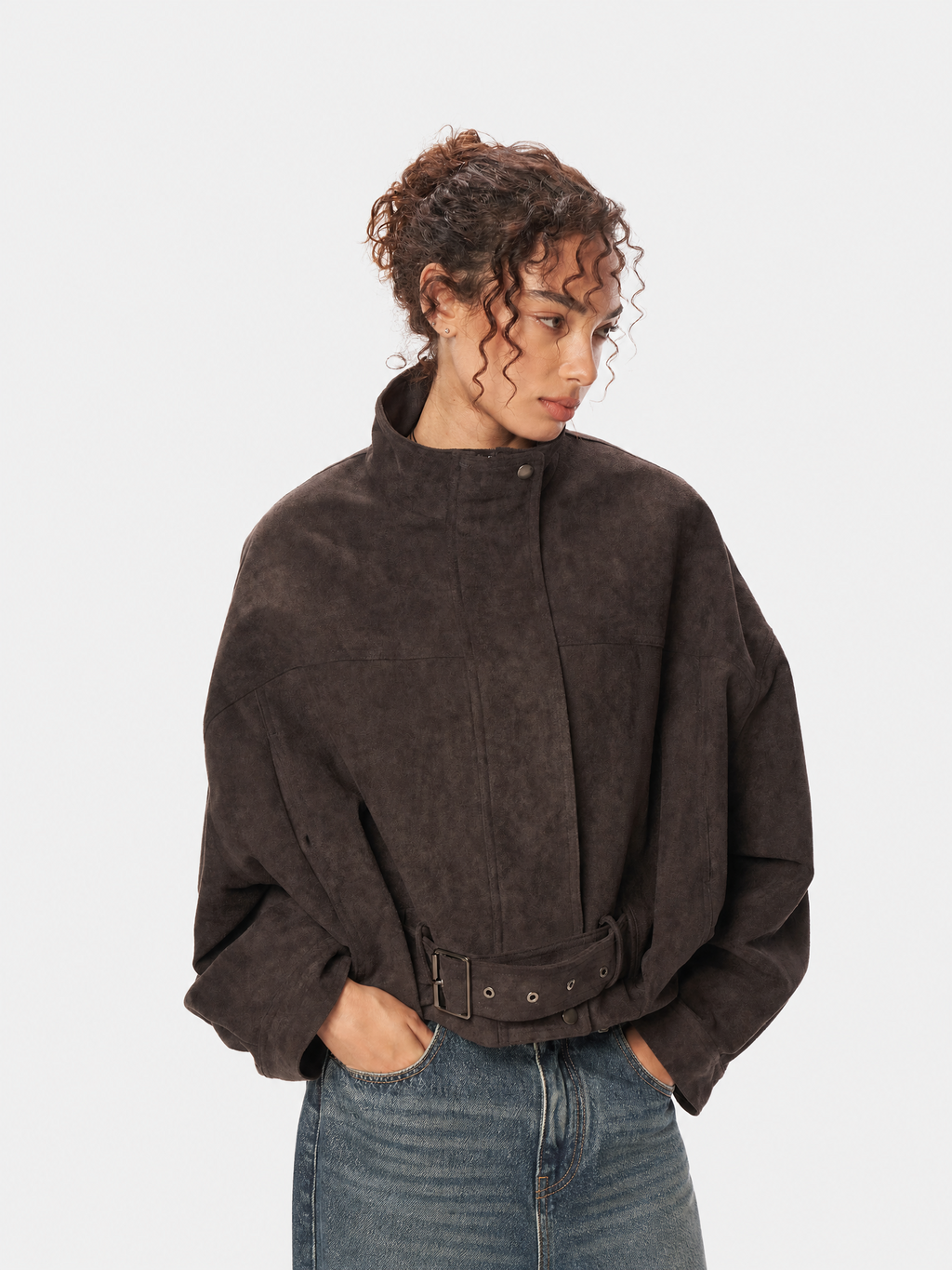 Vintage Cropped Suede Jacket with Belt