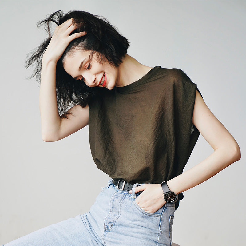 Lightweight, comfortable,  Trendy Women's Summer Loose Fit Short Sleeve, Unique Solid Color  Women's T-shirt