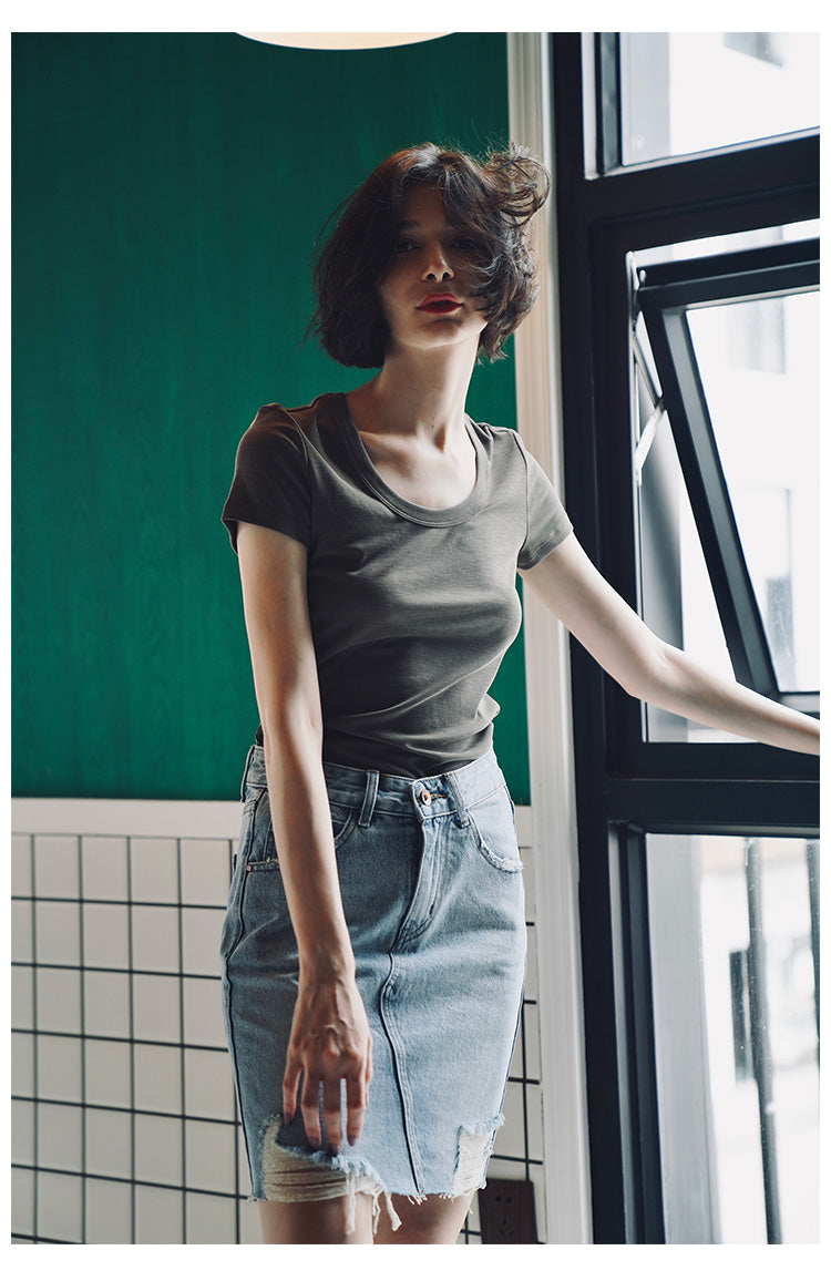 Women's short sleeved summer round neck casual top T-shirt