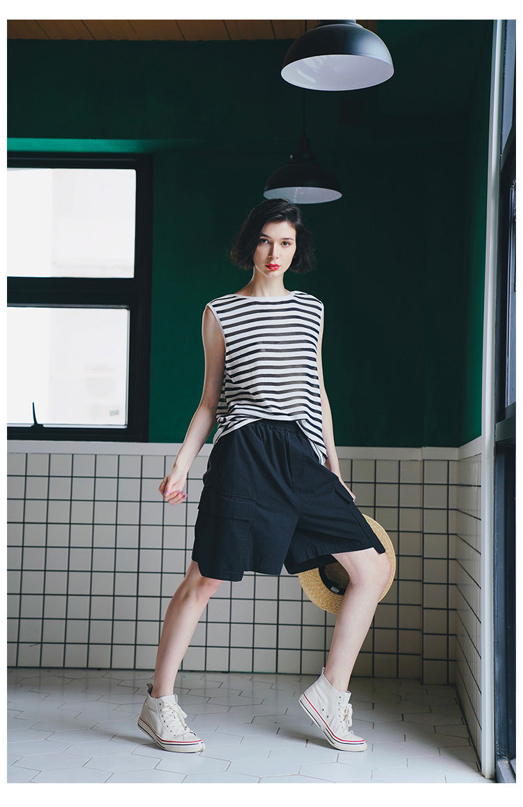 Trendy Versatile Sleeveless Striped Knitted Vest for Women Loose Casual Outerwear Women's Top