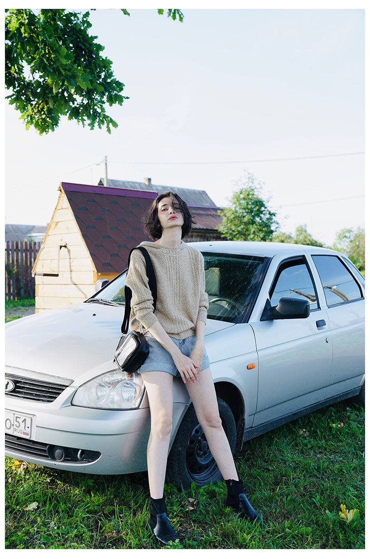 Women's Hooded Pullover Loose Fit  Knitted Top Long Sleeve Sweater