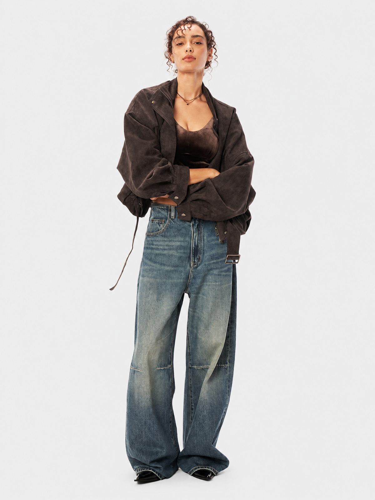Vintage Cropped Suede Jacket with Belt