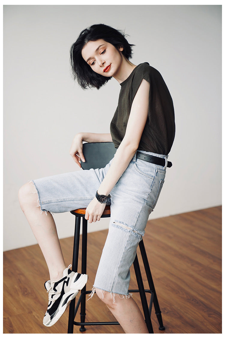 Lightweight, comfortable,  Trendy Women's Summer Loose Fit Short Sleeve, Unique Solid Color  Women's T-shirt